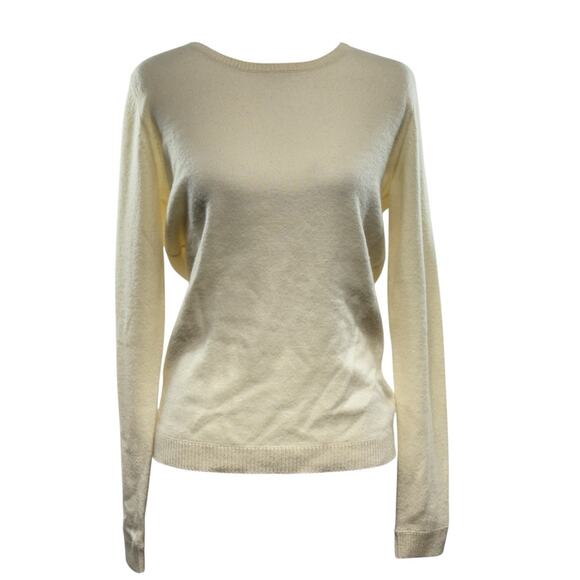 Sutton Cashmere Sweater Women Size M Modern Classic Long Sleeve Crew Neck Ivory - Picture 1 of 6